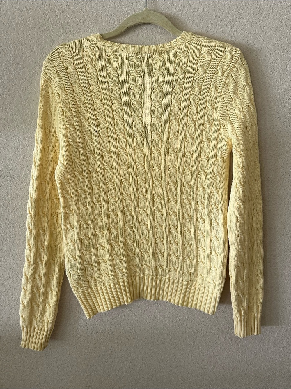 Ralph Lauren Sport Yellow Cable-Knit V-Neck Sweater 100% Cotton size Large - Picture 3 of 4